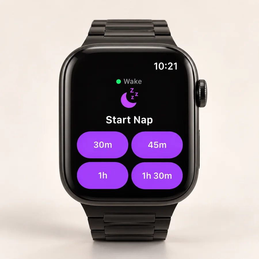 Cozy Critter Apple Watch app showing Start Nap with 30 minute, 45 minute, 1 hour and 1 hour 30 minute buttons